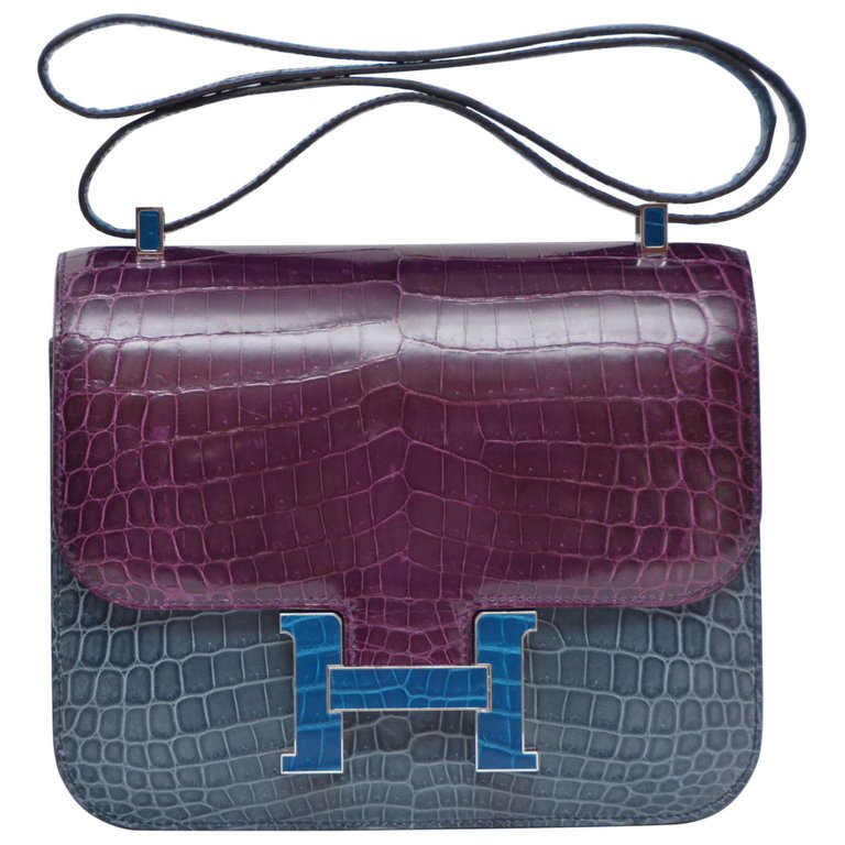 pre-owned limited edition Hermès Constance Limited Edition Bleu Tempete Bleu Niloticus handbag